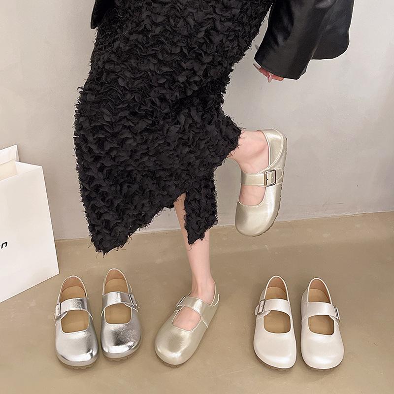 Summer comfortable round head soft sole with skirt French Mary Jane shoes women's versatile 2025 new shallow mouth flat sole single shoe