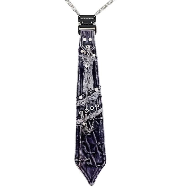

Unique Neck Tie With Hand Painted Texture Chain Decors For Men Women And Teens Casual Wear and Street Dancing Event 1