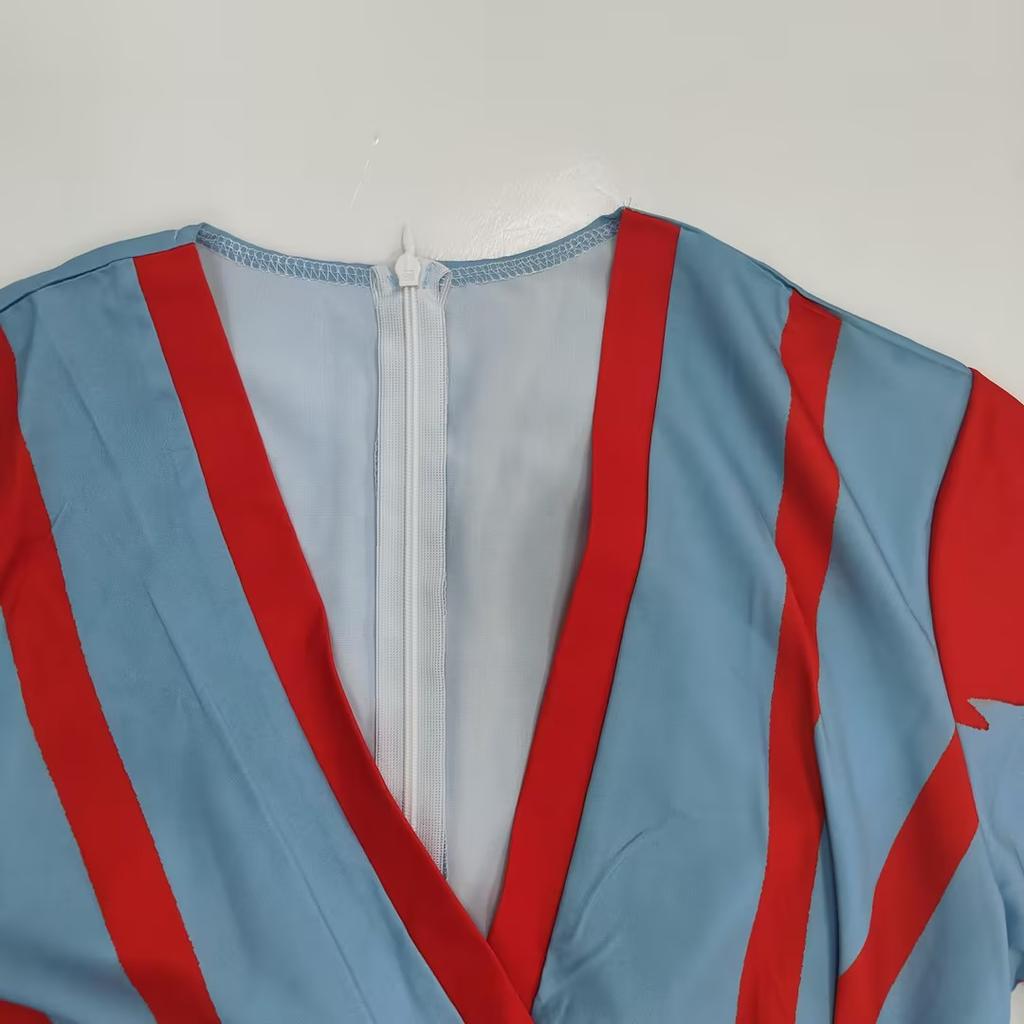 Spring Fashion Women Dress V Neck Long Sleeve Slim Fit Waist-Defined Printed Dress Elegant Style Women Spring Dress