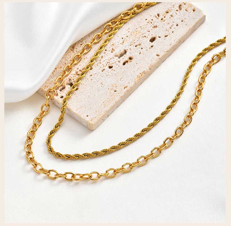 18K Gold PVD Coated Rope Chain Necklace for Women, Waterproof Stainless Steel Twist Chain,Tarnish Free Dainty Layering Jewelry