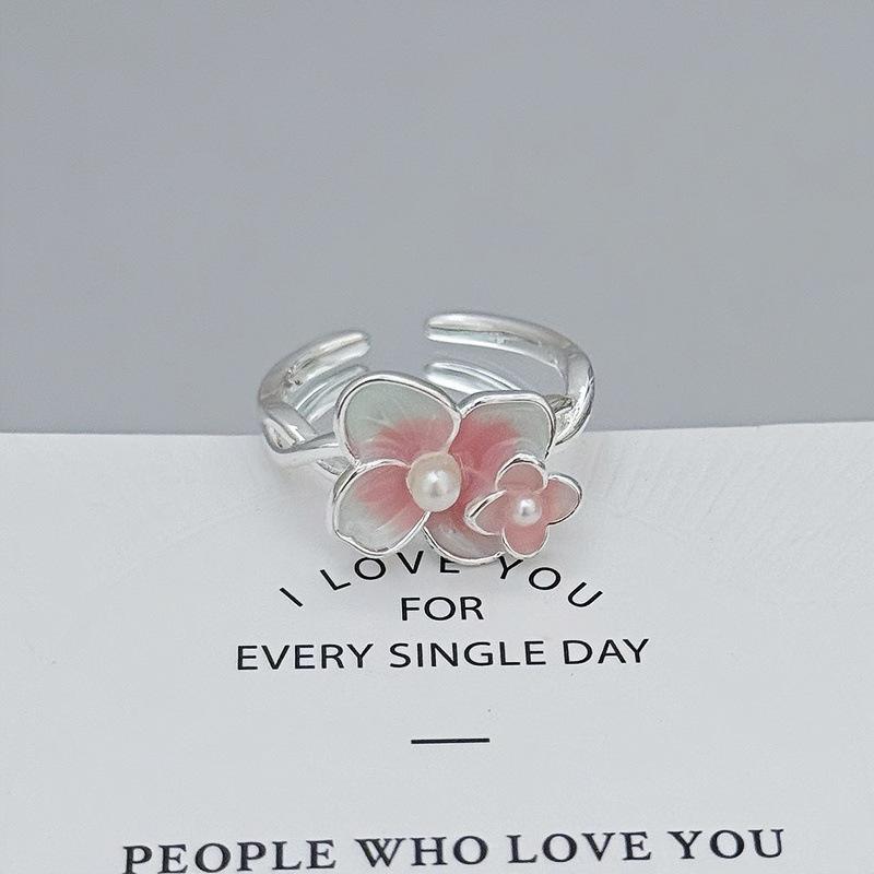 White Delicate Smudging Gray-Green Retro Enamel Butterfly Personalized Opening Ring Female Flower Advanced Sense Super Fairy Ring