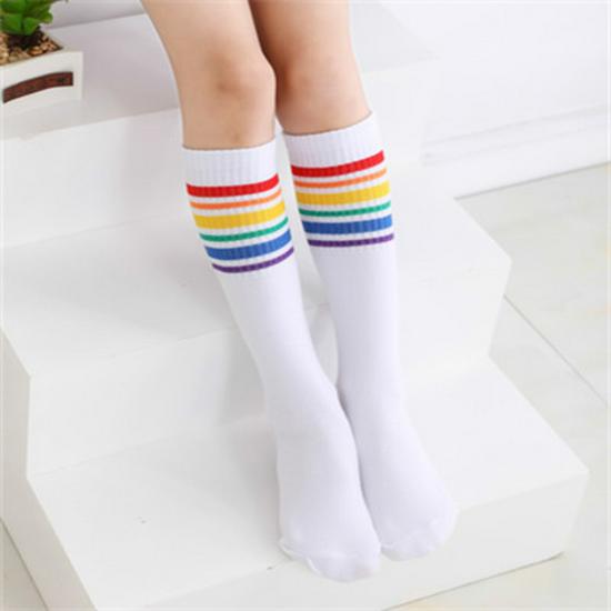 Children's Mid-Calf Socks: Cotton Striped for Girls, Boys' Sports Style, Thick for Autumn/Winter