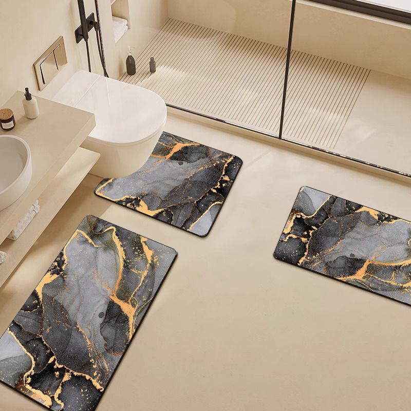 Stone Textured Printed Toilet Cushion Diatom Mud Bathroom Floor Mat Quick Drying Anti Slip Shower Pad Modern Home Decoration Bathroom Accessories