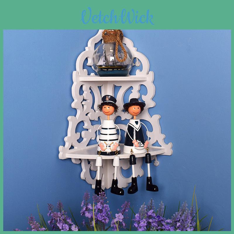 Scaffale Angolare da Parete Bianco Resistente all'Acqua Stile Campagnolo Europeo con Espositore per Fiori per Decorazione del Soggiorno