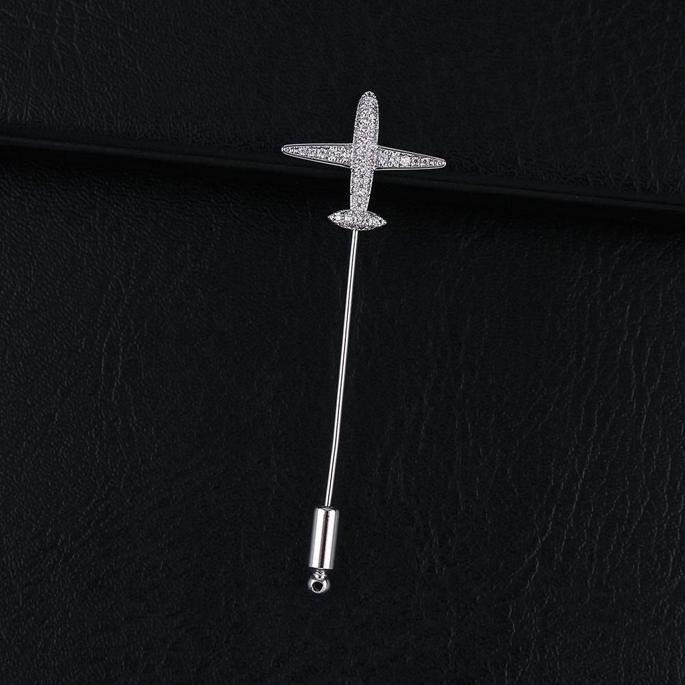 Elegant Men s Airplane Brooch: Copper with Zircon Inlay  Real Gold Plating