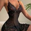 Elegant Transparent Body Sexy Lingerie Women See Through Sleepwear Lace Nightdress Thongs Underwear Sets Female Babydoll Dress