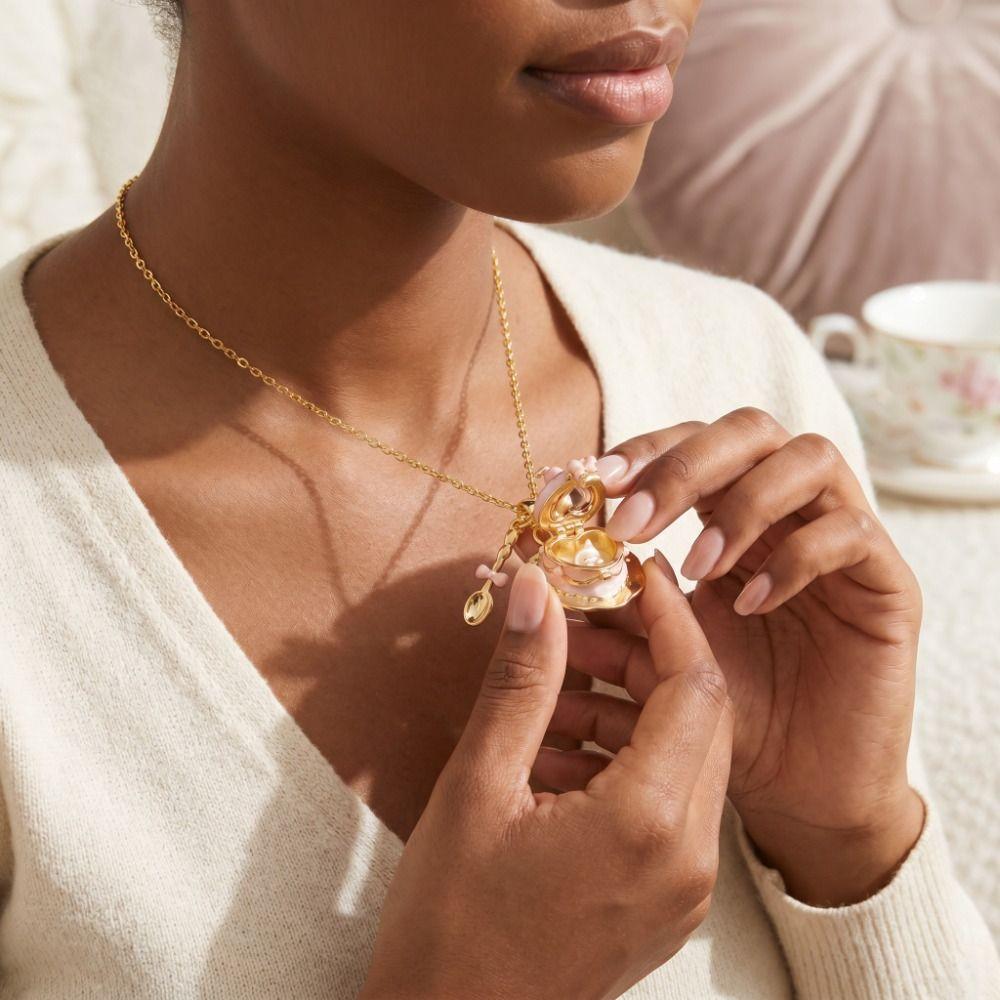 18K Gold Plated Teaspoon Pendant Necklace Animal Pendant Choker Sweater Shirt Accessories