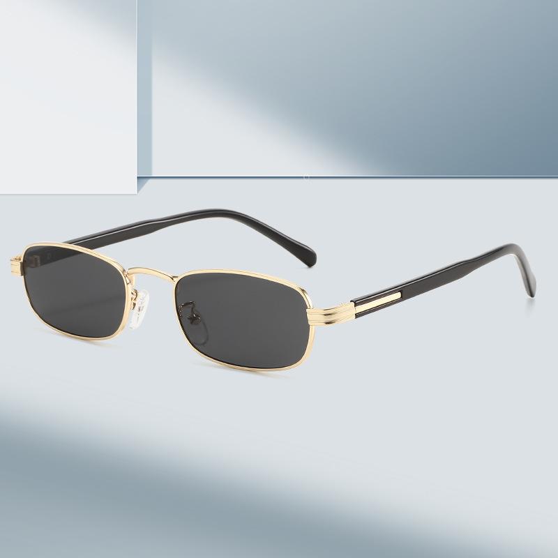 Retro metal narrow frame rectangular sunglasses men's and women's sunglasses trendy street shooting versatile high-end glasses
