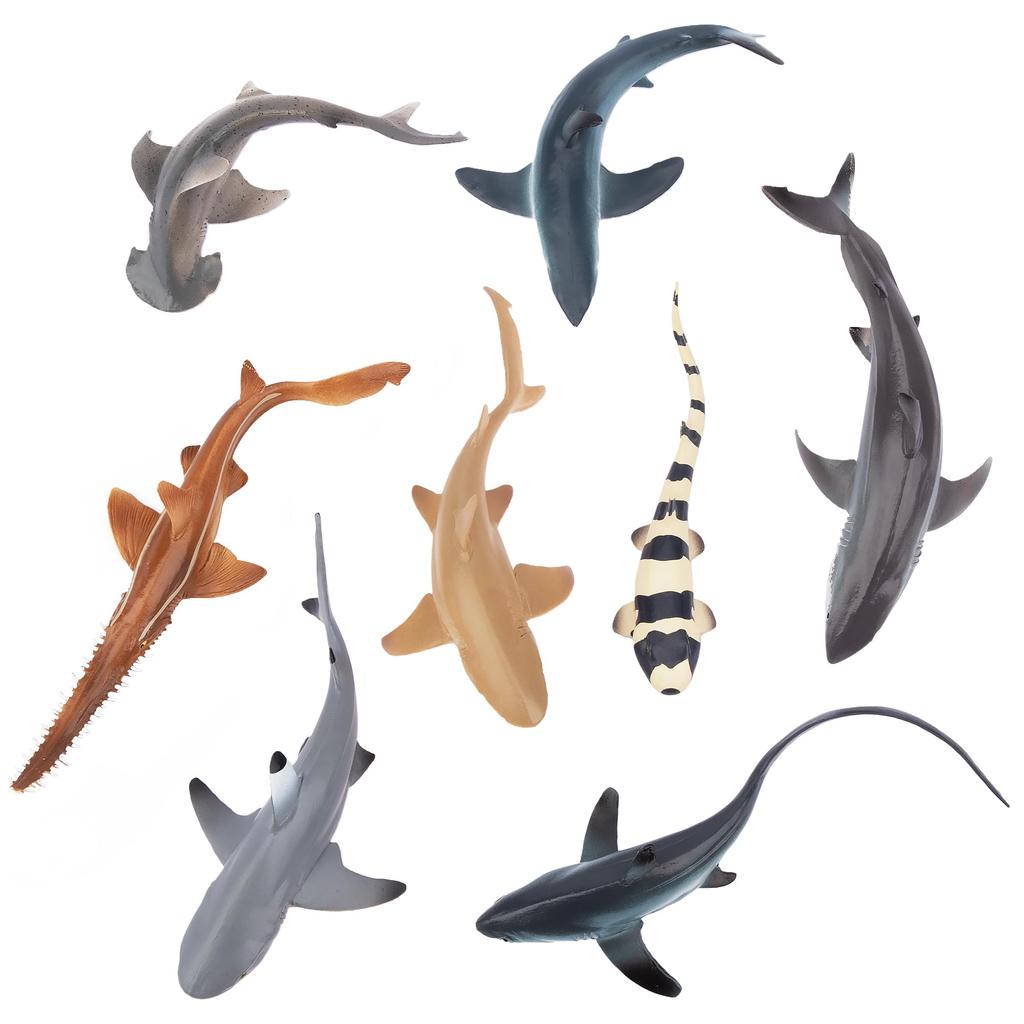 TOYMANY Animal Figures 8PCS Shark Figures Marine Animal Figure Set Marine Life Fish Sea Creatures Realistic Animal Models Shark Lovers Popular Animal