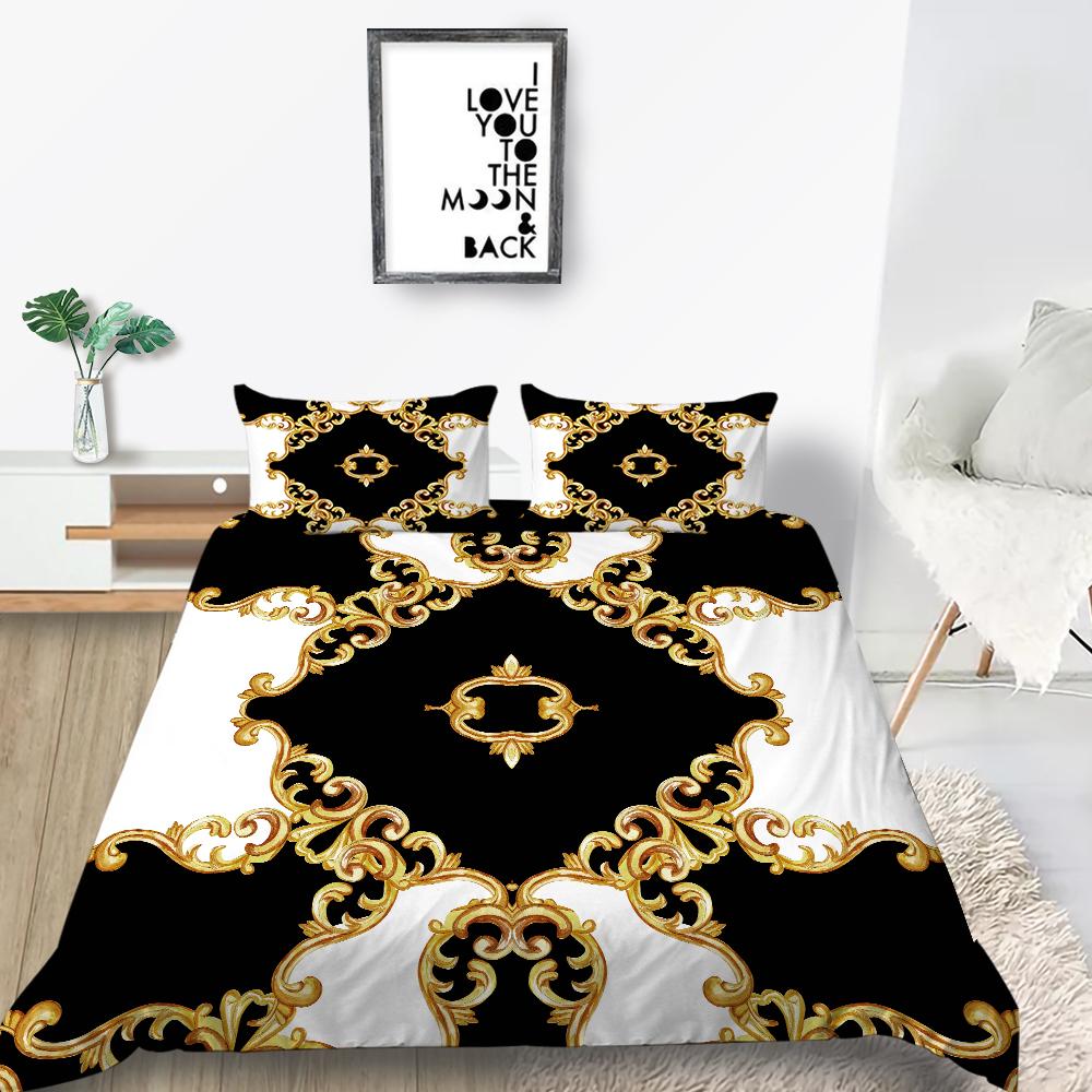 Klassische Luxusbettwäsche, luxuriöser Druck, Bettbezug, Kissenbezug, 2 oder 3 Doppelbetten in voller Größe, Mikrofaserstoff, weich, waschbar, mit Reißverschluss, Heimdekoration