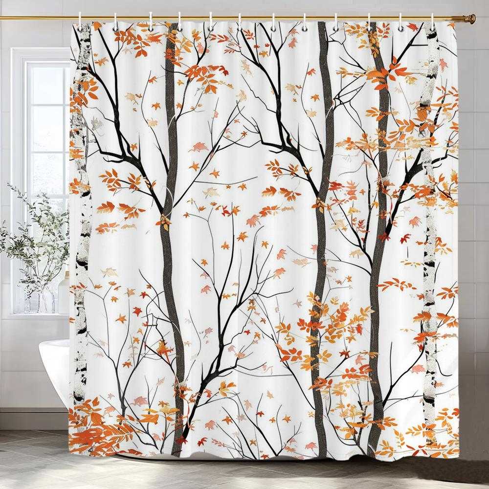 Modern Tree Shower Curtain, Forest and Tree Leaves Bathroom Decorative Shower Curtain, Waterproof Shower Curtain with Hooks