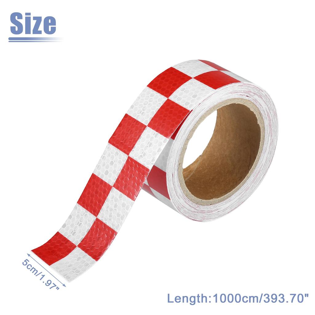 ACROPIX Universal 5cmx10m Red White Plaid Car Reflective Sticker Reflective Tape Safety Warning Reflective Protector - 1 Pack