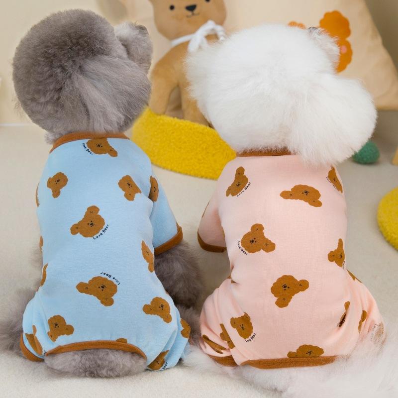 Cotton Four-Legged Pet Pajamas With Bear Print Home Wear For Small Dogs And Cats Soft Comfortable Loungewear Cozy Animal Nightwear