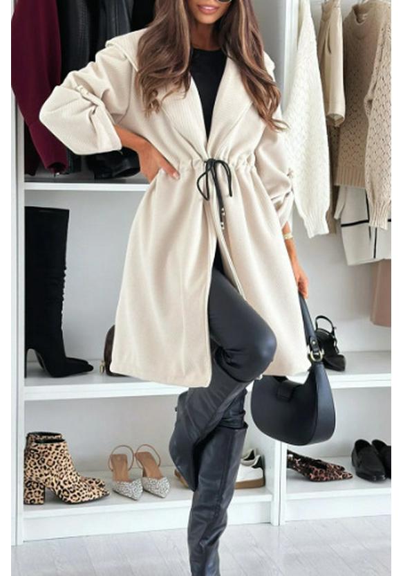 Cappotto con Cappuccio e Revers da Donna Europeo e Americano con Spalline 2026 - Stile Casual Autunno/Inverno a Manica Lunga