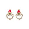 Enamel Santa Claus Min Stud Earrings Female Fashion Sweet Red White Color Geometry Ear Wedding Jewelry Romantic Gift