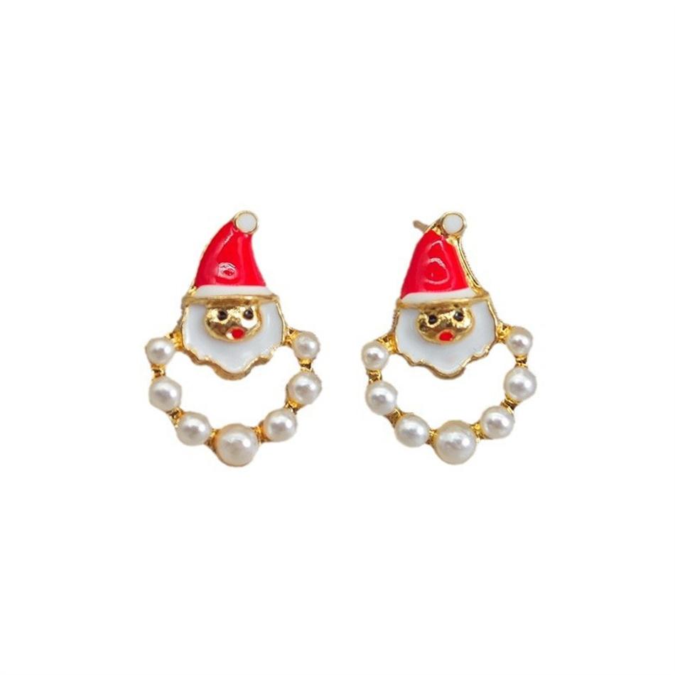 Enamel Santa Claus Min Stud Earrings Female Fashion Sweet Red White Color Geometry Ear Wedding Jewelry Romantic Gift