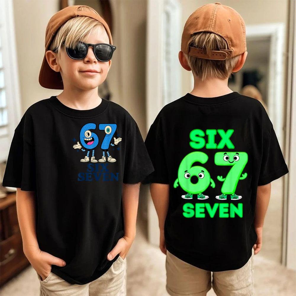 T-Shirt Meme 67 per Bambini Divertente Stampa Digitale Estiva Manica Corta Maglietta Top Larghi Comodi Streetwear Moda Abbigliamento Bambini