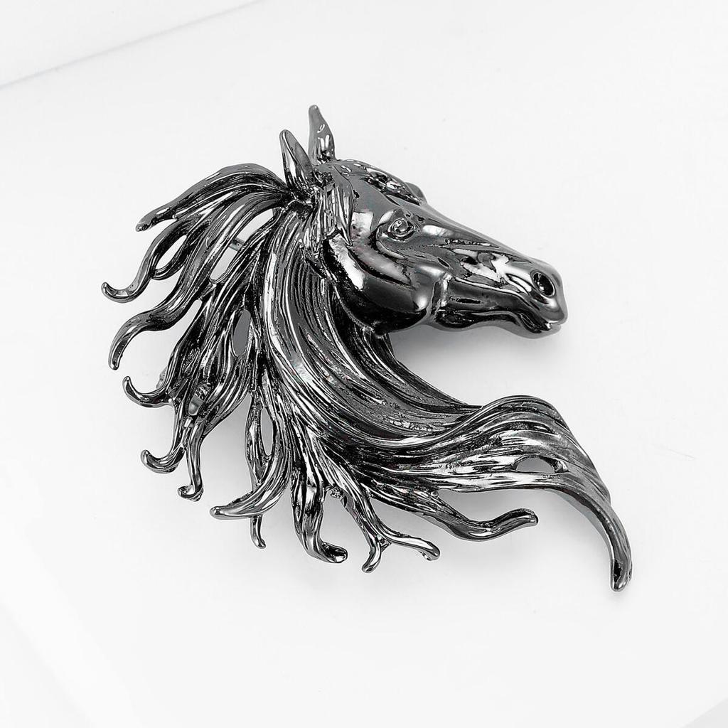Luxury Glossy Horse Head Brooches for Women Zodiac Animal Pins Casual Party Accessories New Year Gifts Friends