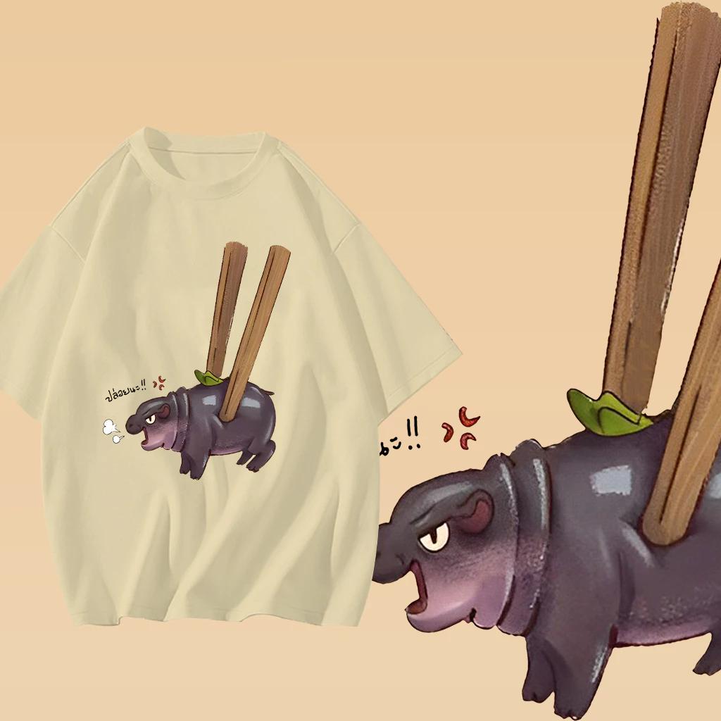 Moo Deng Tiny Baby Hippo Star Thailand Cute Pygmy Hippo Unisex Men Women Kid T-Shirt Print Short Sleeve Round Neck