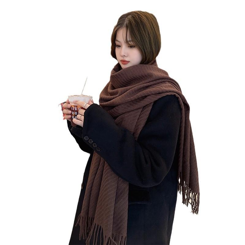 Solid Color Haze Blue Scarf Women's Winter Korean Version Versatile Thickened Warm High-end Shawl Atmosphere Scarf