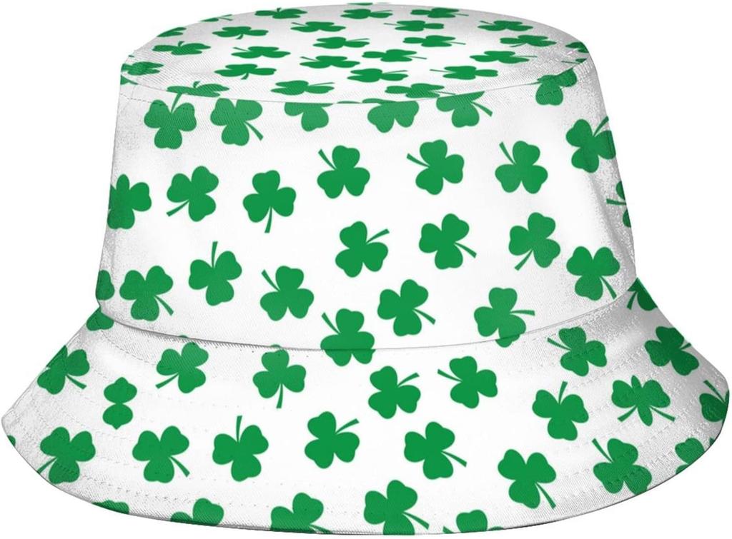 Funny St. Patrick'S Day Bucket Hat For Adult Green Clover Fisherman Hat Travel Packable Sun Cap Outdoor Hat 17