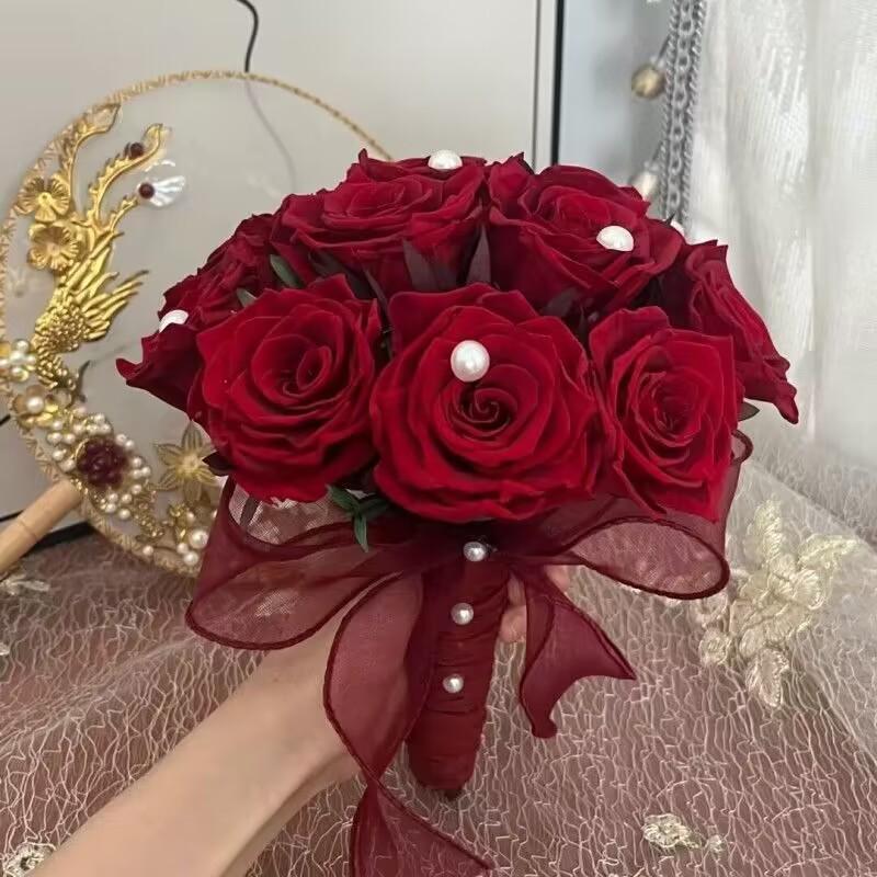 European Style Bridal Bouquet with Small Roses - Pink & White