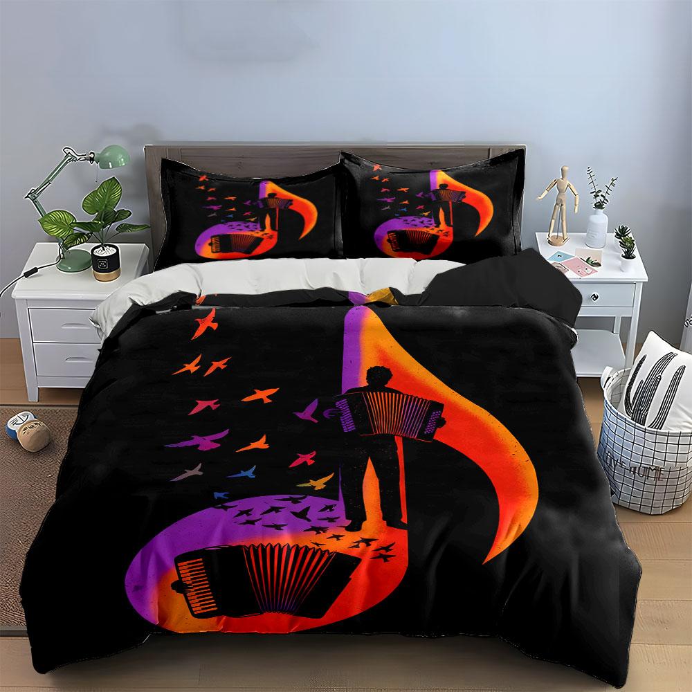Musical Art Accordion Decoration Set Soft Comfortable Duvet Cover Bedding Set Included 1*Duvet Cover & 2*Pillowcases, Gift