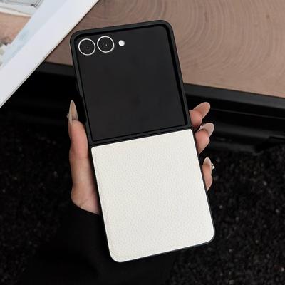 Luxe leren telefoonhoesje met lychee-patroon voor Samsung Galaxy Z Flip 7 6 5 4 3 5G. Schokbestendige, zachte hoes voor ZFlip6 Flip5 Flip4.