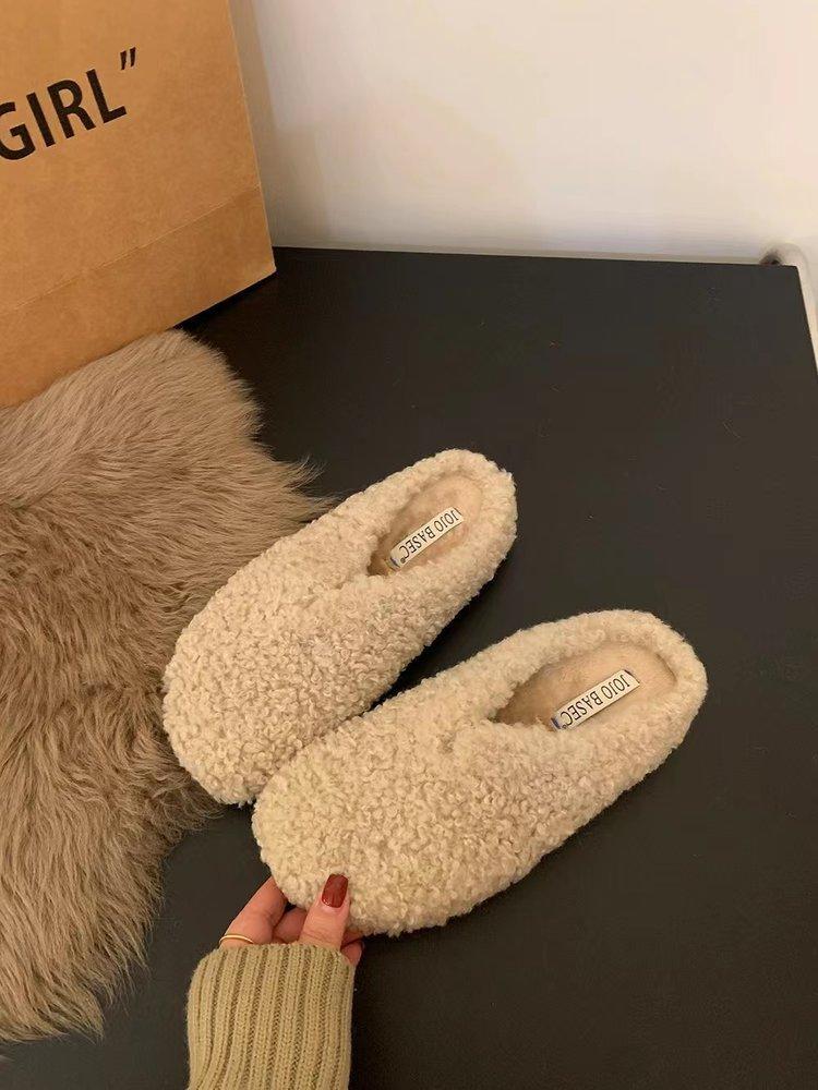 Mao Mao slippers women wear autumn and winter bag head half support shoes plush warm flats