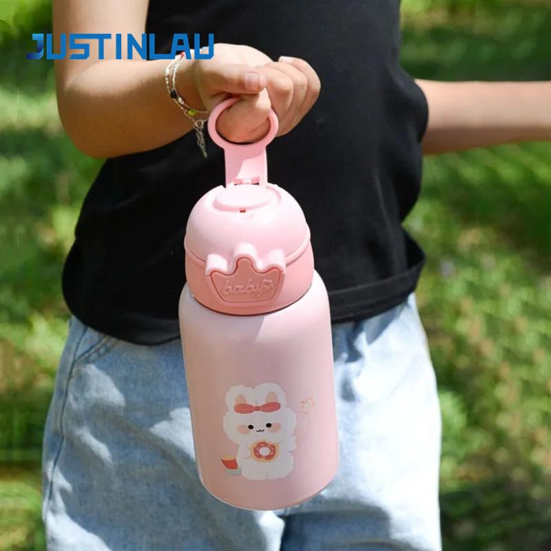 480ml Thermos Bottle Cute Children's Thermal Water Bottle with Straw Kids Stainless Steel Thermos Mug for Kid Portable Water Cup