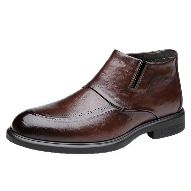 Star-headed woodpecker winter new cotton shoes high-top velvet warm business dress English leather shoes