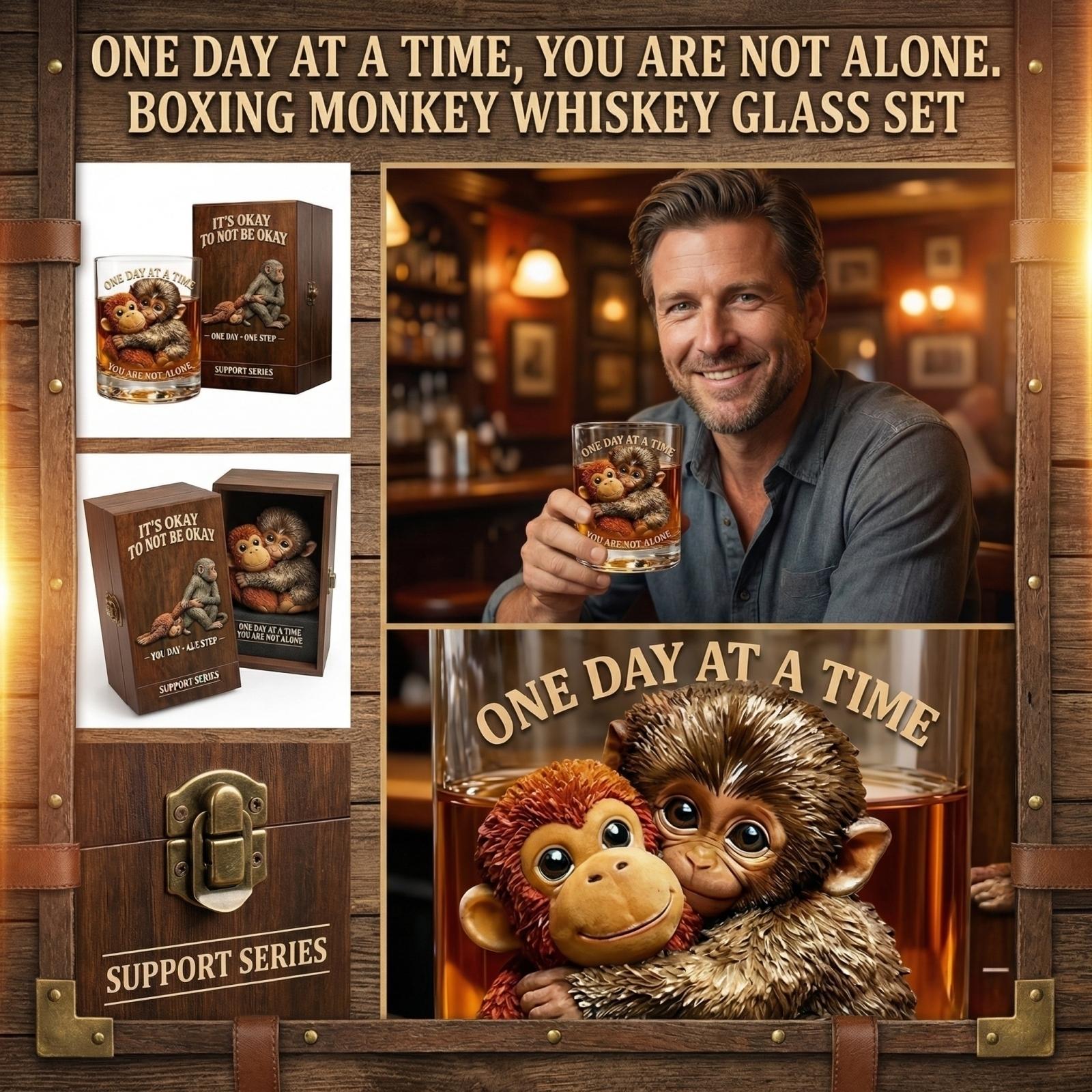 

Punch The Monkey Comfort Whiskey Glass – You Are Not Alone Edition, One Day At A Time Whiskey Glass One Size