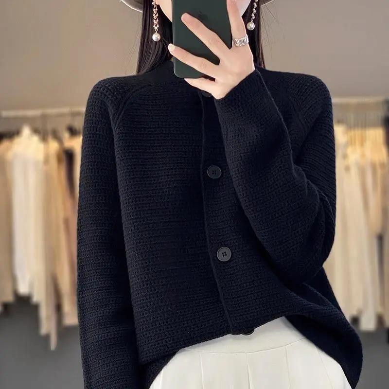 Sweaters Coat Cardigan for Women Autumn Winter Solid Color Loose Long Sleeve Knit Sweaters Coat