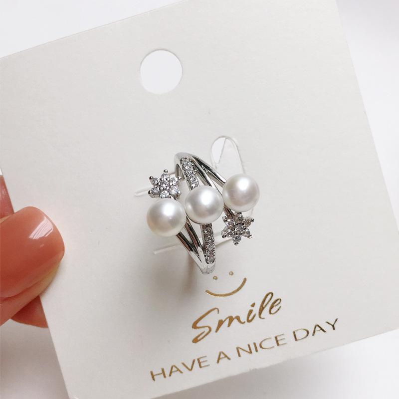 

Natural Freshwater Pearl Ring: 925 Sterling Silver, Multi-Pearl Design Adjustable Open