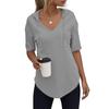 Women's Fashion Summer V-Neck T Shirt Drawstring Hooded Solid Color Short Sleeve Top