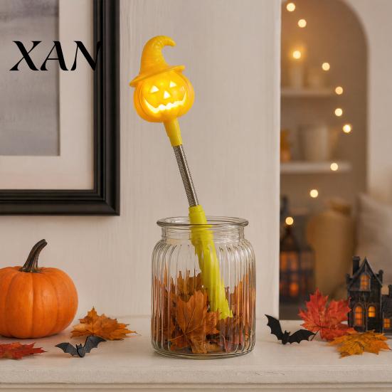 Warm Yellow LED Light Halloween Party Glow Stick for Kids, Spooky Pumpkin Ghost Lighted Up Rod with Spring Holiday Favors No Flame