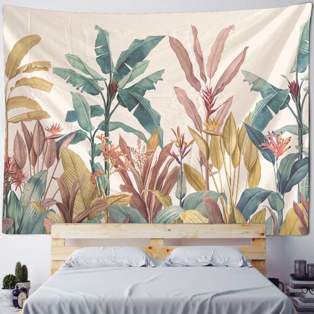 Tropical Plant Art Tapestry, Bedroom Wall Decoration, Living Room, Dormitory Wall Hanging, Bohemian Room Aesthetic Tapestry