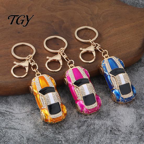 Enamel Key Chain Sports Car Keychain with Sparkling Rhinestones, Durable Zinc Alloy Accessory Stylish Pendant, Decorative Compact Ring for Backpacks