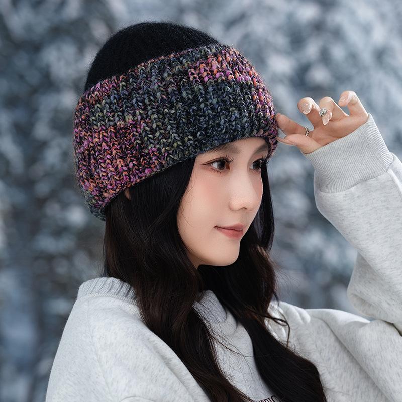 New Winter Versatile Knitted Wool Hat for Women Outdoor Travel Windproof and Warm Head Hat Showing Face Small Pullover Hat