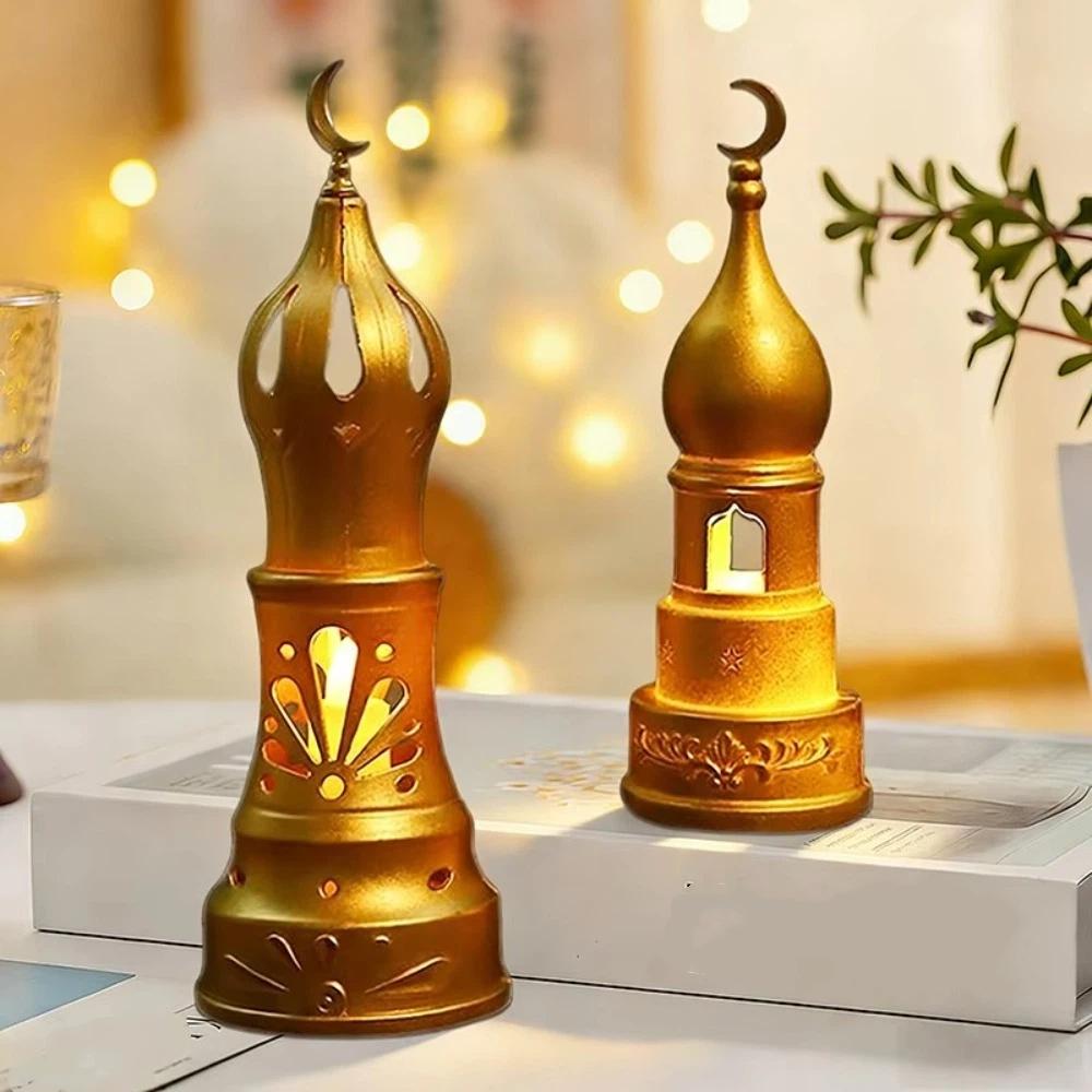 Plastic Ramadan Candle Lamp Retro LED Lights Eid Mubarak Desk Lamp Simulation Candle Warm Light Electronic Candle Ornament