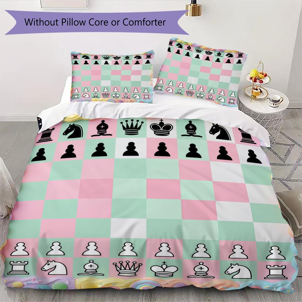 Chess Pattern Bedding Uilt Set Uilt Cover Pillowcase Home Decoration Birthday Gift (1 * Duvet Cover + 2 * Pillowcase Without Core)