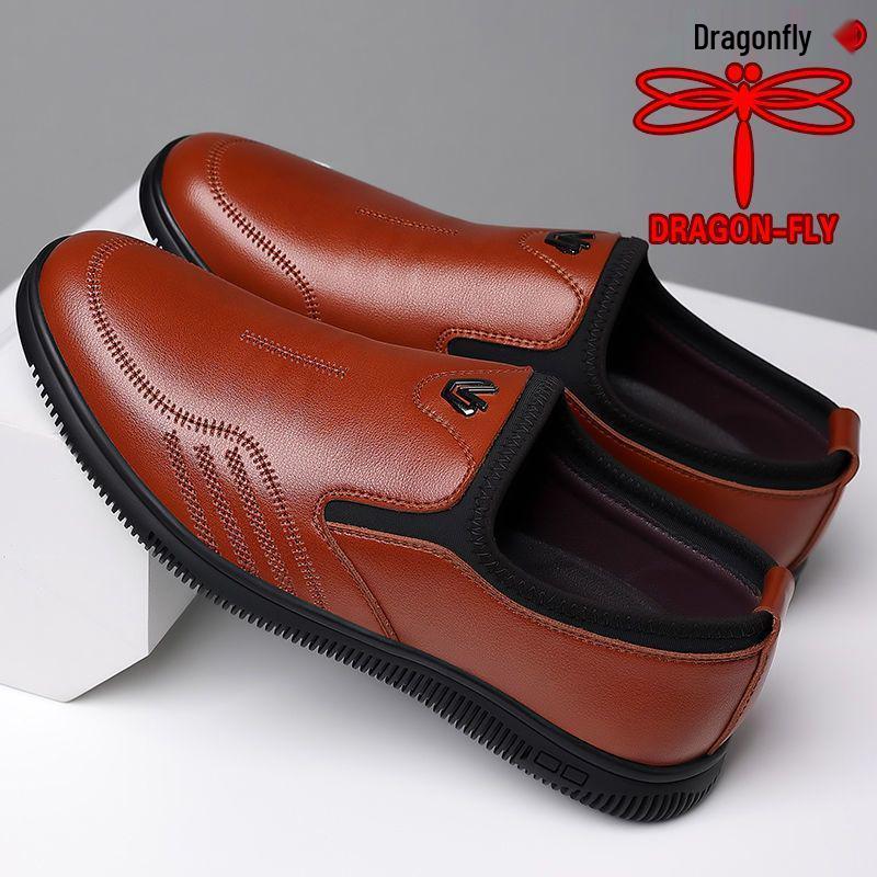 Qingting Genuine Leather Men's Slip-On Business Casual Shoes - Soft, Wear-Resistant Korean Style