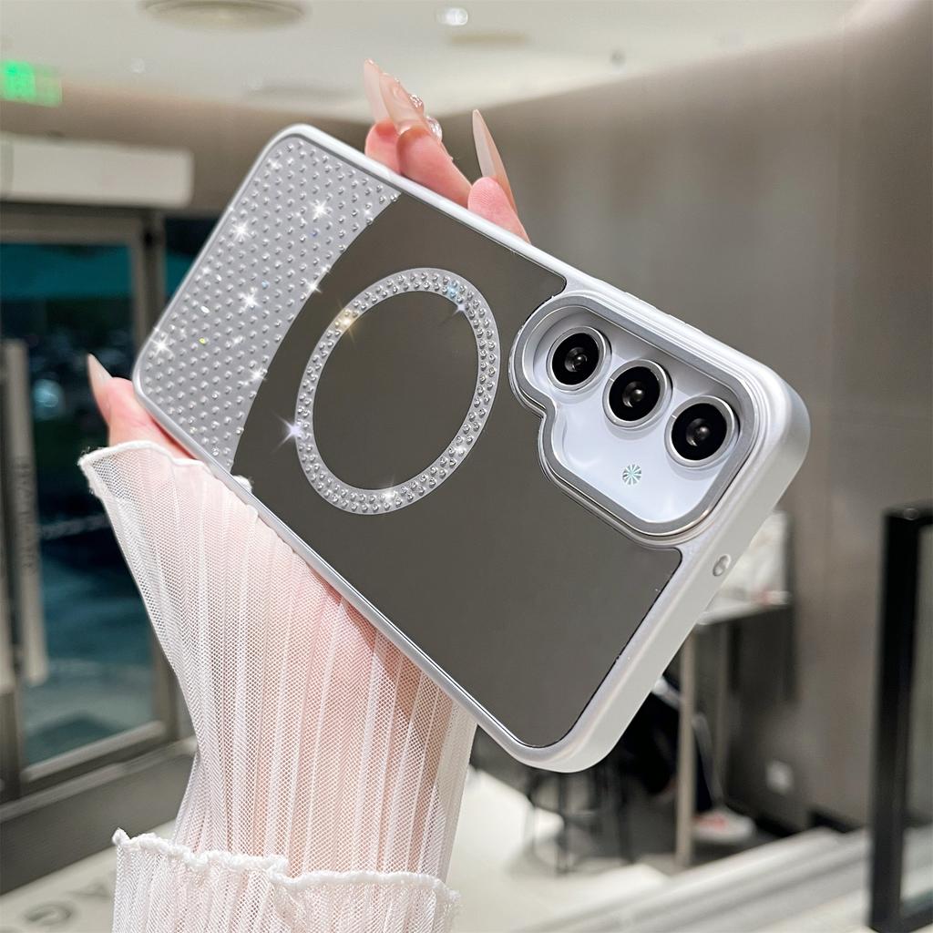 For Samsung Galaxy S25/S24 Magnetic Case Mirror Surface TPU+PC Shockproof Phone Cover