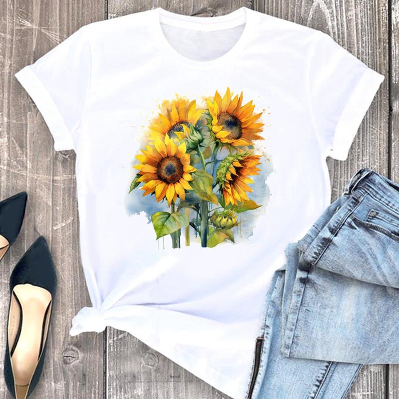 European size Tee Top Women T Shirt Woman Female Flower Trend 90s Lovely Cute Short Sleeve Clothing Print Fashion Graphic T-shirts