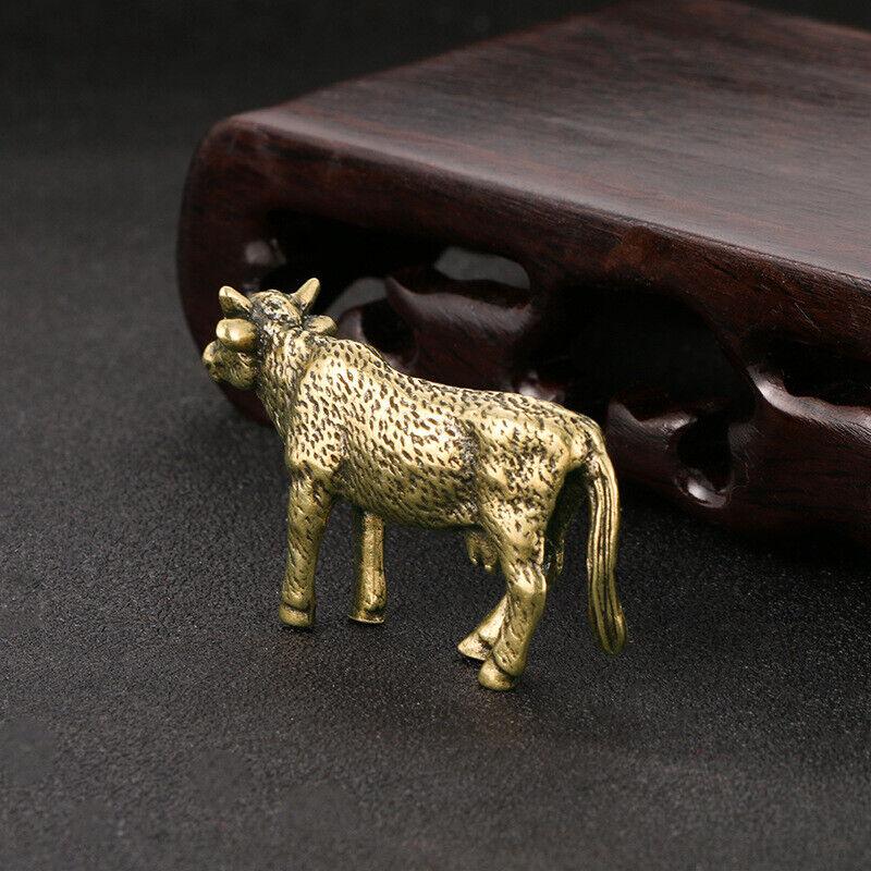 Tabletop Figurine Brass Cows Animal Statue Small Sculpture Gifts