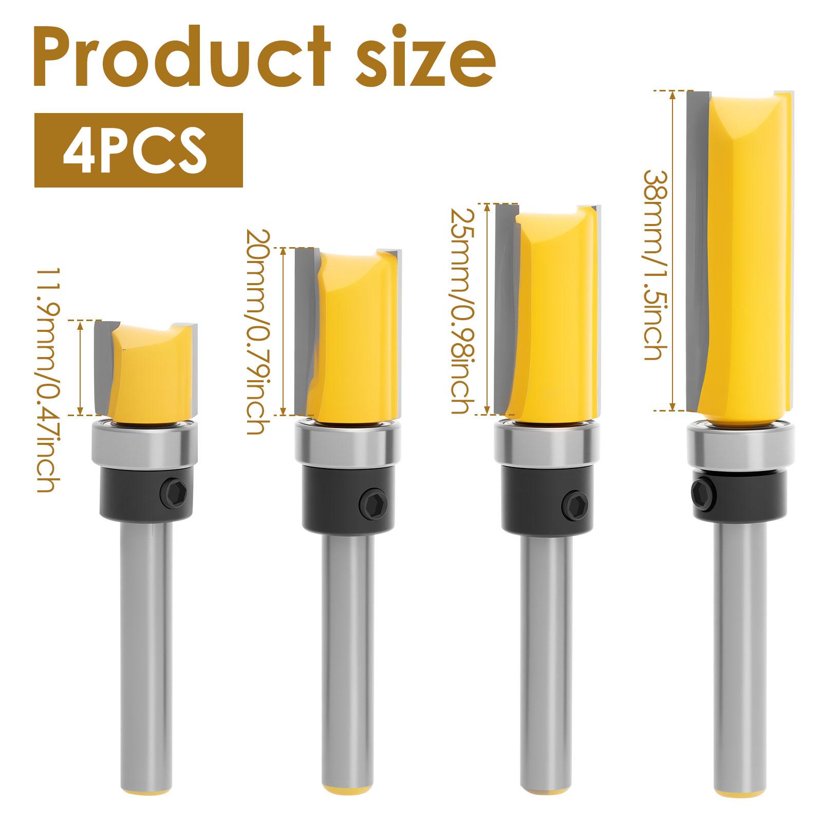 

4/8 Pcs Pattern Flush Trim Router Bit Set Carbide Bearing Router Bits Precision Milling Woodworking Cutter Tool for Wood BIT Bit 4pcs
