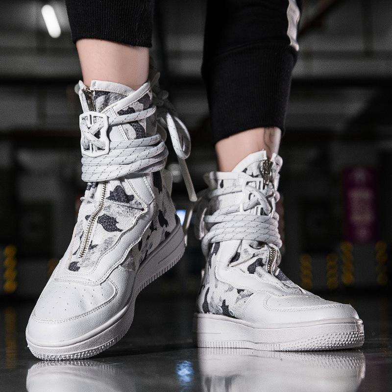 Winding Lace-up Couple High-top Board Shoes Autumn Zipper Trendy Boots Outside Breathable Martin Boots