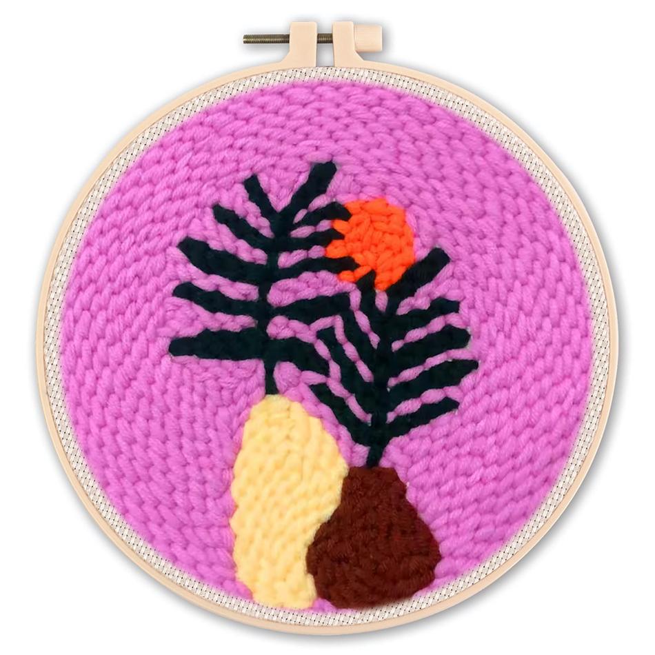 DIY Punch Needle Kits for Beginners Flower with Hoop Embroidery Punch Needle Starter Craft Set Festival Gift and Decoration