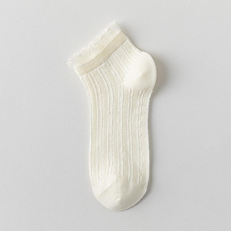 Female Spring and Summer Thin Lace Bubble Lace Mesh Breathable Boneless White Tube Socks