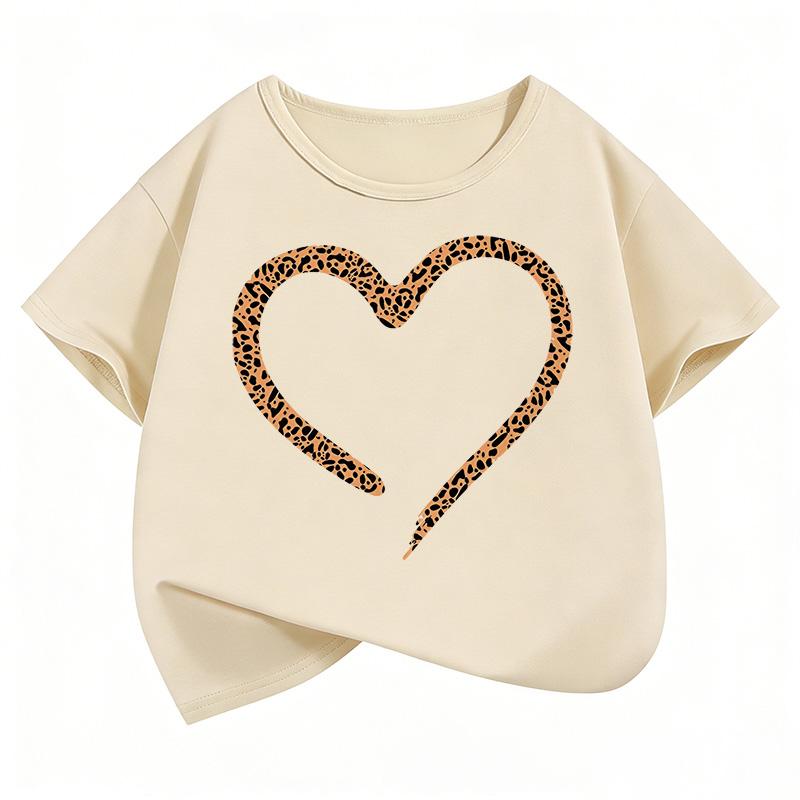 Love Heart Leopard Print Fashion T Shirts Y2k Kids Childrens Tshirt Boys Girls Summer Spring Casual Top Tee Shirt 110